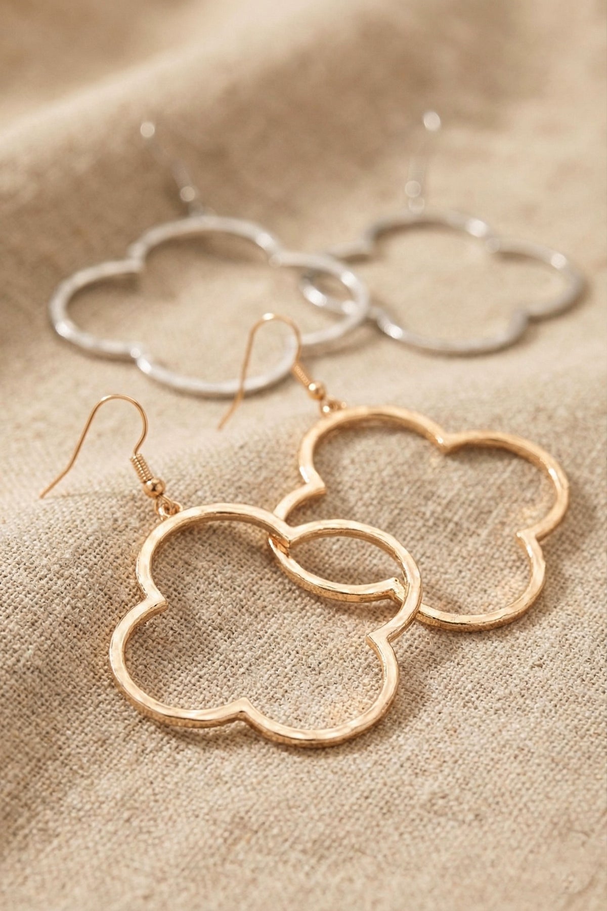 Hammered Clover Hoop Earrings