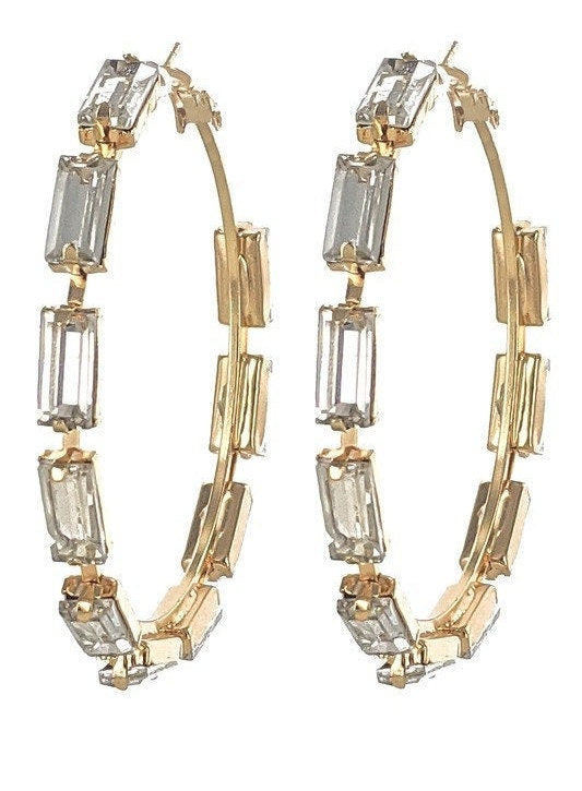 Hoop Earrings with Bling Rhinestones Surrounded. 2.5" Super Flashy and Fancy.