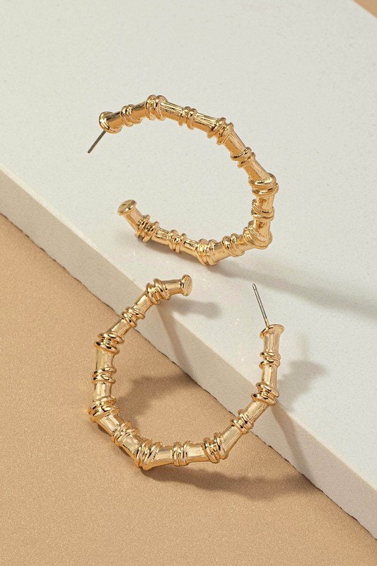 Bamboo Hoop Alloy with Shiny Gold Plating. Hoop 1.5"