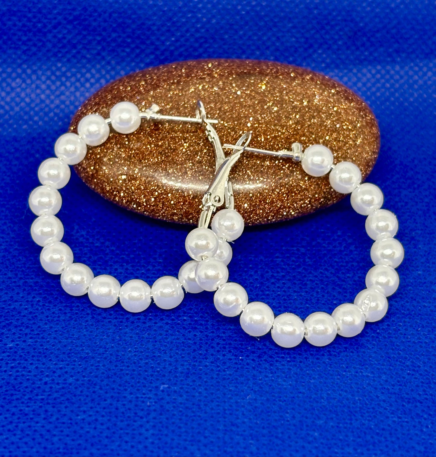 1" Pearl Hoop Earrings, Very light weight