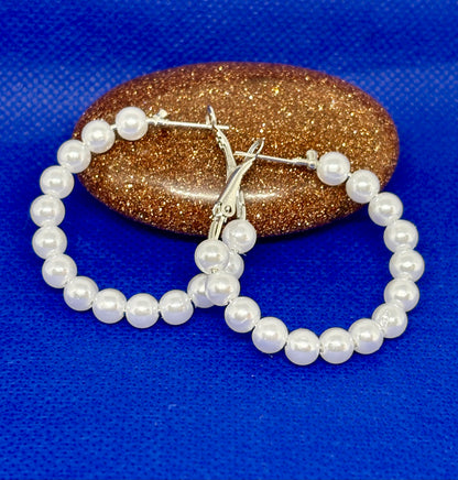 1" Pearl Hoop Earrings, Very light weight