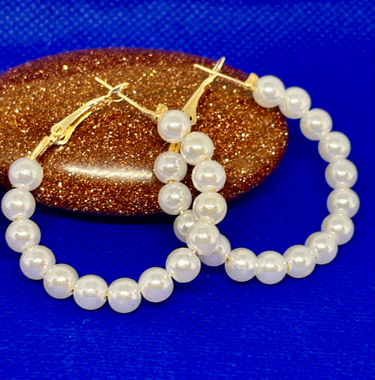 1" Pearl Hoop Earrings, Very light weight