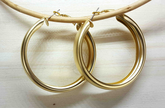 Hoop Earrings in Gold Matte Brush Finish: 2"