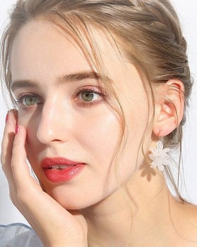 Sexy Summer 1" Hoop Earrings: Acrylic Flower and Crystals. Light and Airy.