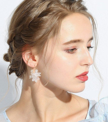 Sexy Summer 1" Hoop Earrings: Acrylic Flower and Crystals. Light and Airy.
