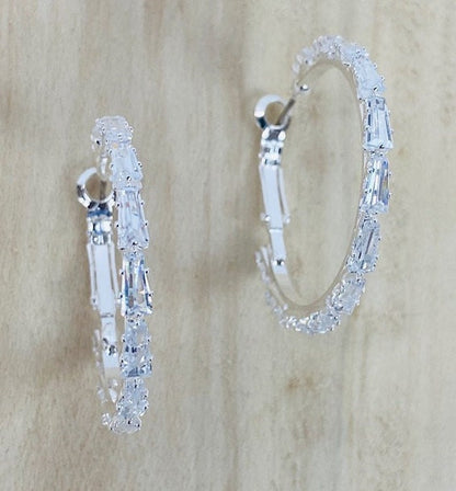 Stunningly Brilliant 1" Baguette Bling Hoop in Cubic Zirconia