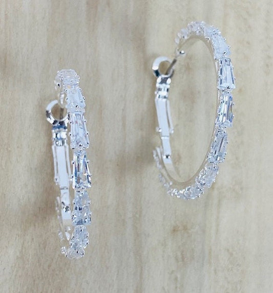 Stunningly Brilliant 1" Baguette Bling Hoop in Cubic Zirconia