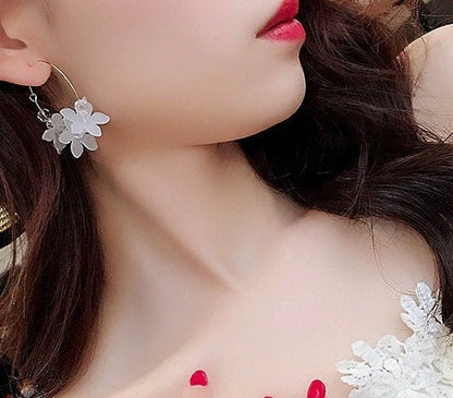 Sexy Summer 1" Hoop Earrings: Acrylic Flower and Crystals. Light and Airy.
