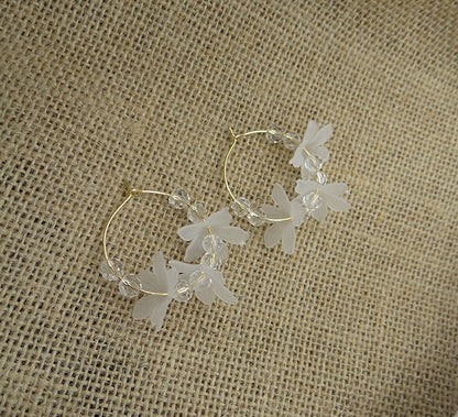 Sexy Summer 1" Hoop Earrings: Acrylic Flower and Crystals. Light and Airy.