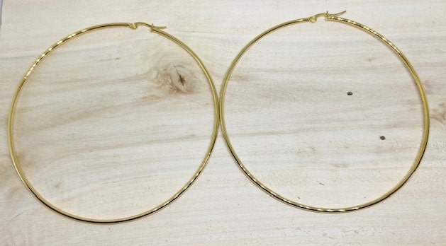 Thin Gold 2 1/4' Hoop Earrings in Stainless Steel