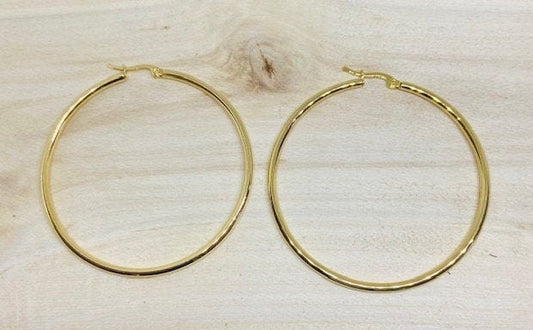 Thin Gold 2 1/4' Hoop Earrings in Stainless Steel