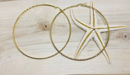 Thin Gold 2 1/4' Hoop Earrings in Stainless Steel