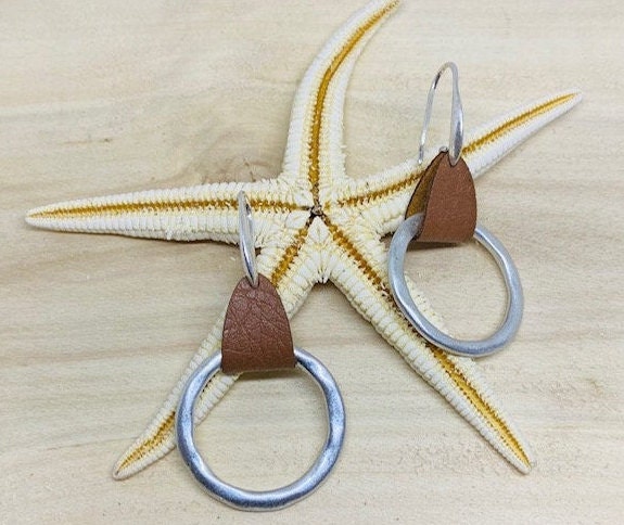 Silver Hook together with Genuine Leather Loop and Round Silver Hoop Earrings