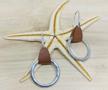 Silver Hook together with Genuine Leather Loop and Round Silver Hoop Earrings