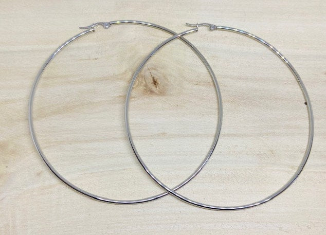 Silver 4" Stainless Steel Hoop Earrings