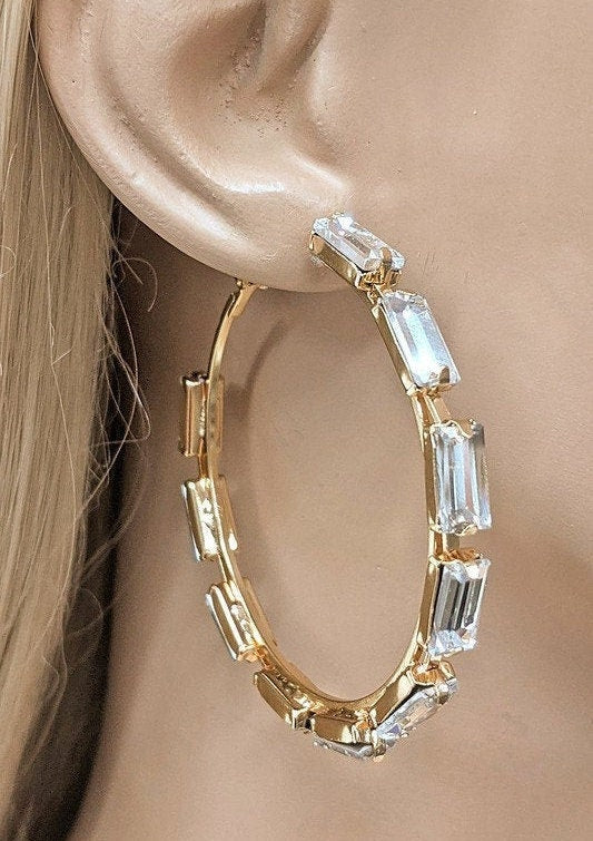 Hoop Earrings with Bling Rhinestones Surrounded.  2.5" Super Flashy and Fancy.