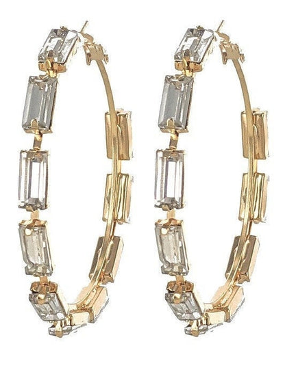 Hoop Earrings with Bling Rhinestones Surrounded.  2.5" Super Flashy and Fancy.