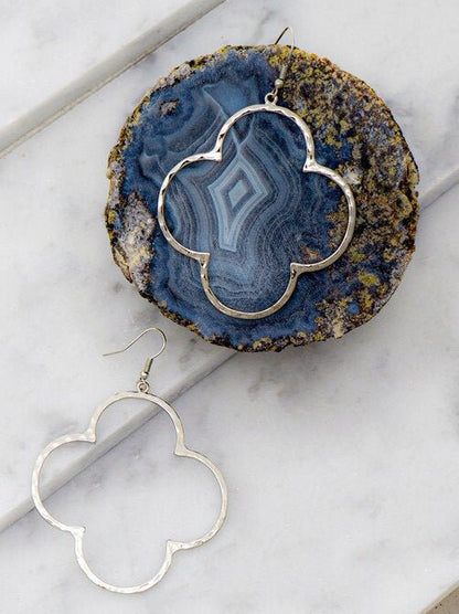 Elegant 2" Hoop in Hammered Clover Shaped Earring that is Simply Classy. Choice of Gold or Silver.