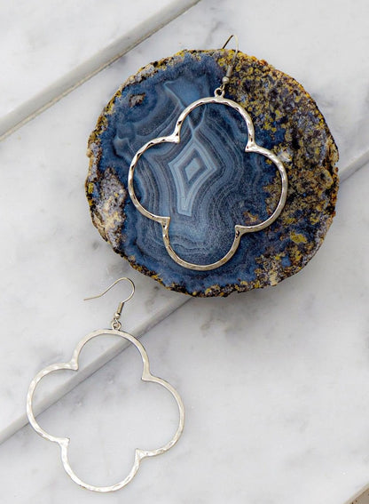 Elegant 2" Hoop in Hammered Clover Shaped Earring that is Simply Classy. Choice of Gold or Silver.