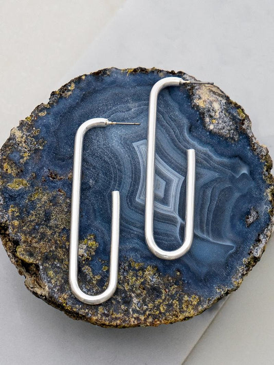 U Shaped Oval Hoop Earrings in 1/2" Width & 2.5" Long. Modern and Sleek Elegant Looking Earrings.