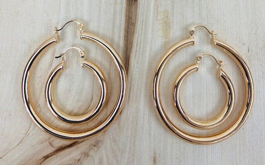 Gold Plated Hoop Earrings in High Finished Quality. In 1 1/4" and 2"