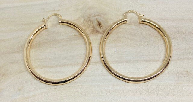Gold Plated Hoop Earrings in High Finished Quality. In 1 1/4" and 2"