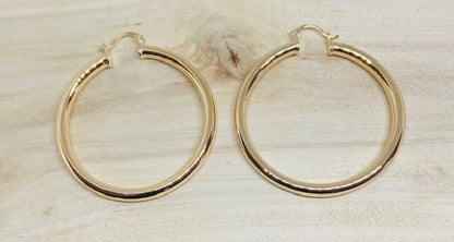 Gold Plated Hoop Earrings in High Finished Quality. In 1 1/4" and 2"