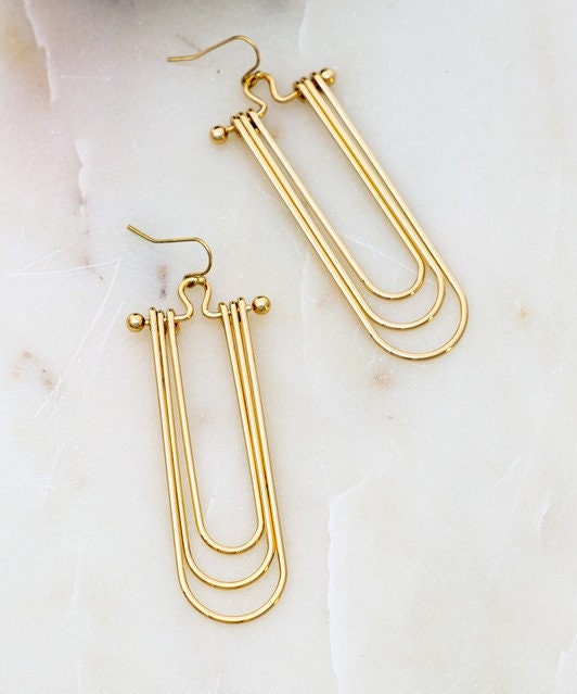 3" Long 'U' Shaped Loop Hoop Earrings 1"X3" Long