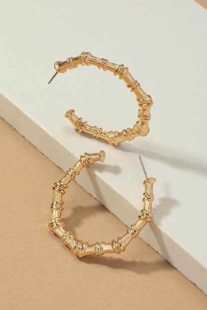 Bamboo Hoop Alloy with Shiny Gold Plating. Hoop 1.5"
