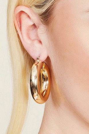 Sexy Bold 14k Gold Plate Metal Hoop. 1.0"  Width