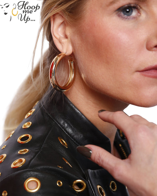 Sexy Bold Fat puffy Gold Hollow Hoop Earrings. 1.5" wide