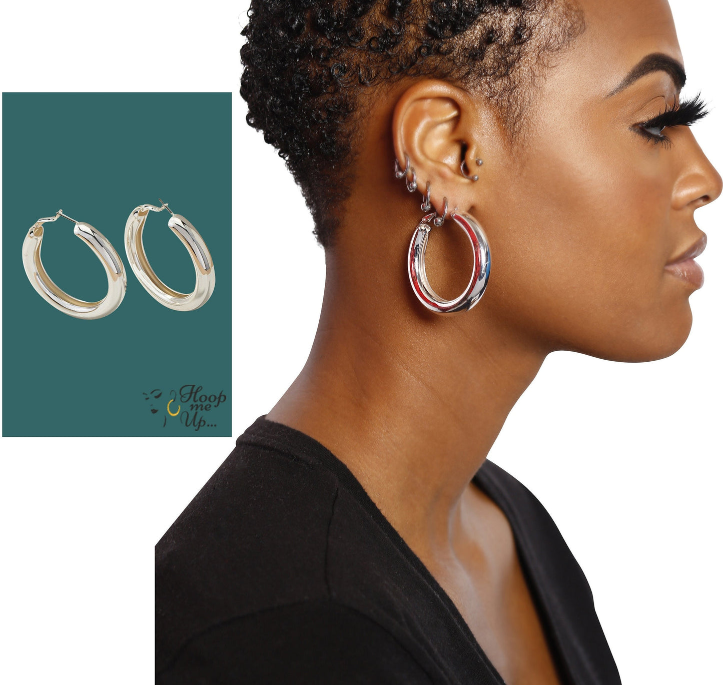 Sexy Bold Fat puffy Gold Hollow Hoop Earrings. 1.5" wide