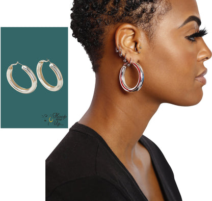 Sexy Bold Fat puffy Gold Hollow Hoop Earrings. 1.5" wide